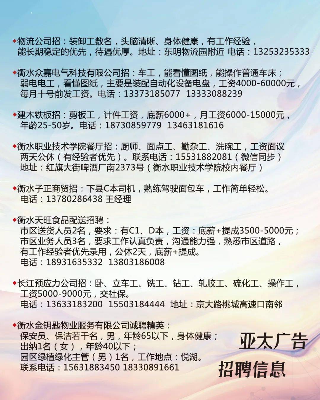 顺平县最新招工信息汇总大全